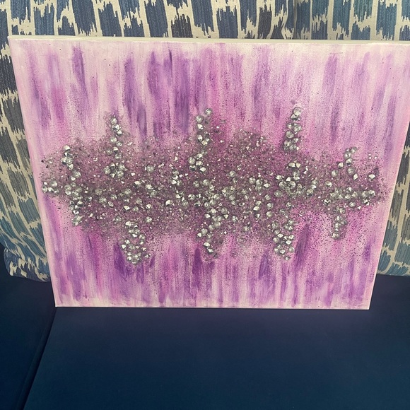 Purple & Silver Glitter Abstract Canvas Art (Special Needs Artist) - Picture 2 of 5